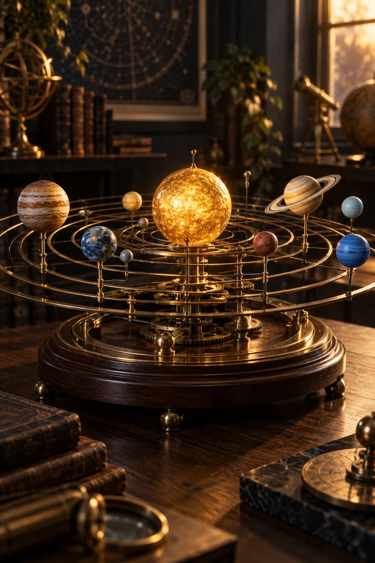 Concept cover: A beautifully lit model of the solar system in a learning studio