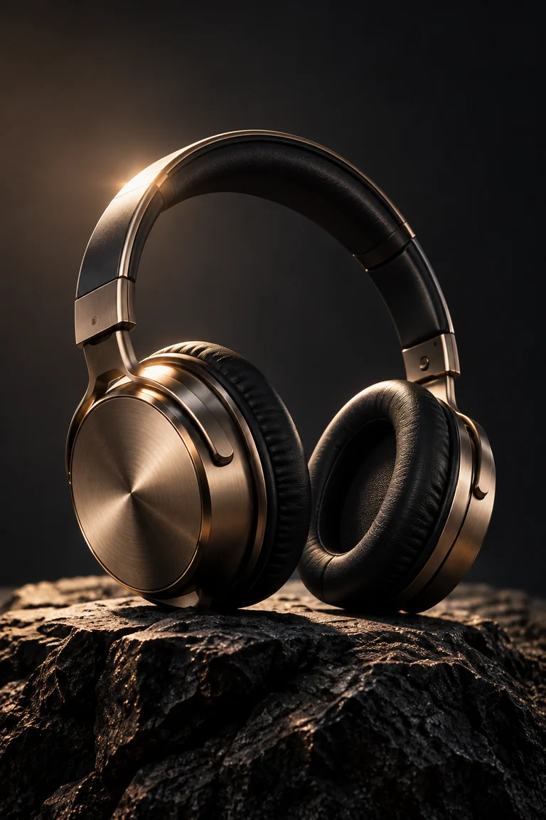 Concept cover: Sculptural headphones lit like a luxury product commercial
